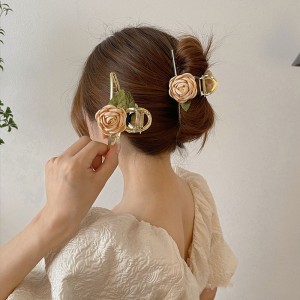 Camellia flower French hair clip elegant bun holder hair accessories female back head clip