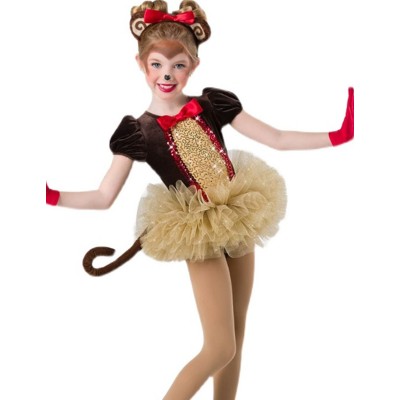 Child Girls monkey cosplay performance clothing kindergarten animal monkey cos xmas Halloween party pettiskirt birthday gift dress for kids