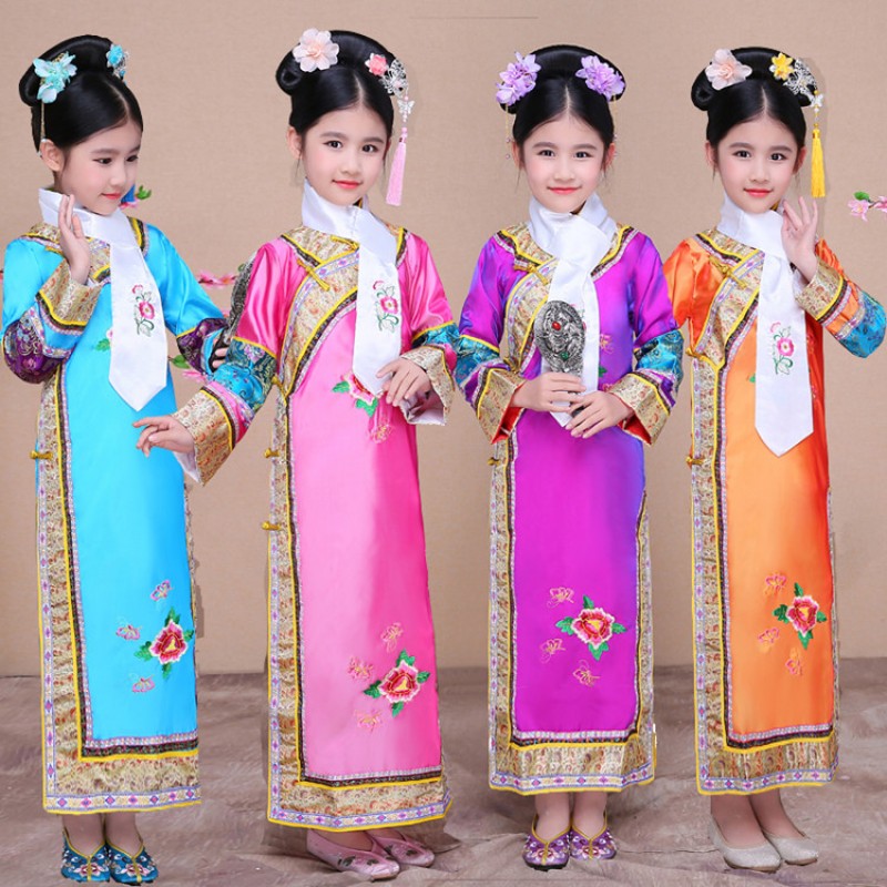 Child Traditional chinese Princess Dance Costume Girl Qing Dynasty Costume Children Hanfu Ancient Court Dress for Cosplay Stage Show