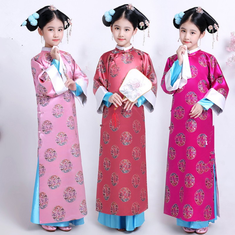 Child Traditional Princess Dance Costume Girl Qing Dynasty Costume Children Hanfu Ancient Court Dress for Cosplay Stage Show