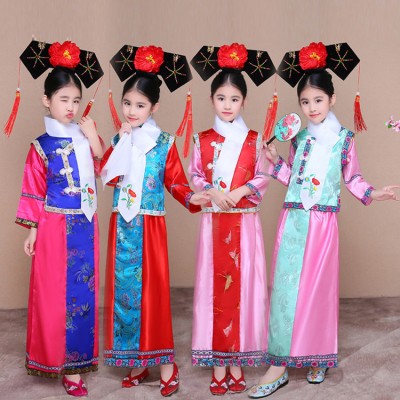 Child Traditional Princess Dance Costume Girls Qing Dynasty Costume Children Hanfu Ancient Court Dress for Cosplay Stage Show