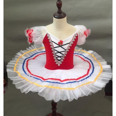 Children ballet dance dress little swan lake white with red tutu skirt ballet dance costumes robe de danse classique pour enfants