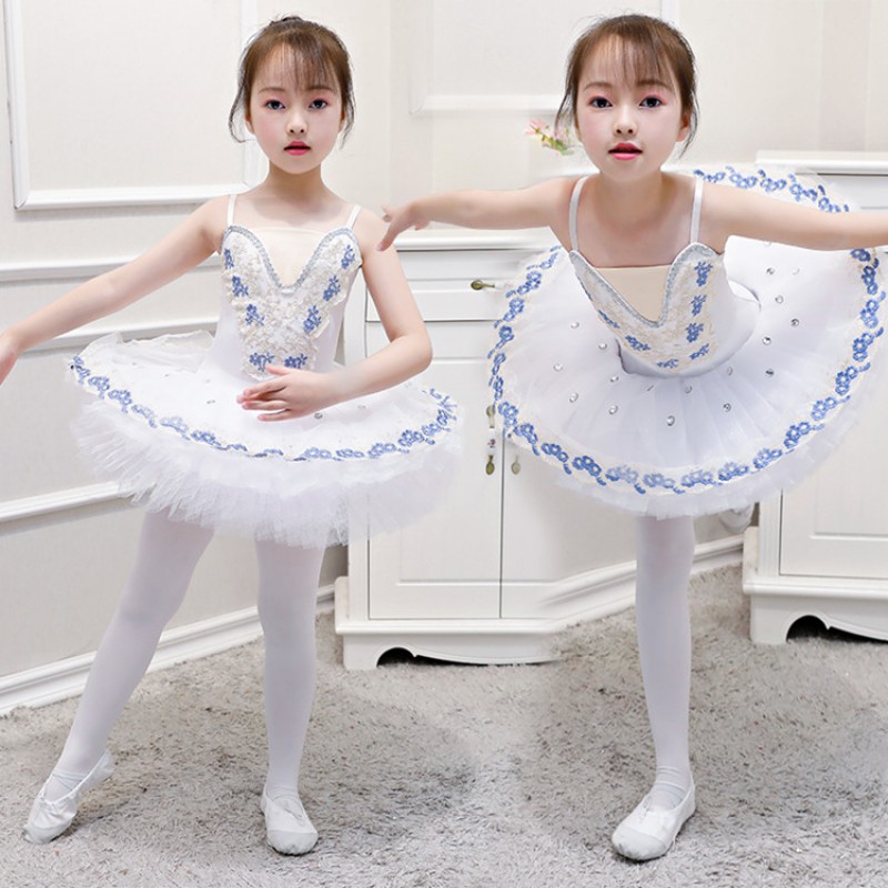 Children ballet dance dresses white blue ballerina stage performance tutu skirt modern dance stage performance costumes skirts- Material:stretchable fabricContent : Only leotard dress