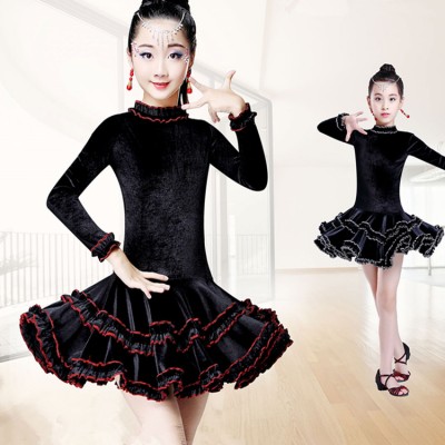 Children ballroom latin dance dresses for girls stage performance school competition gymnastics practice salsa rumba chacha dance skirt dress