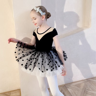 Children Black tutu skirt ballet dance dress  for girls modern dance ballet practice short-sleeved gymnastics performance clothing girls practice clothes