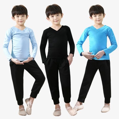 Children blue black Latin dance shirts pants Boys ballet dance practice costumes Toddler ballet dance clothes