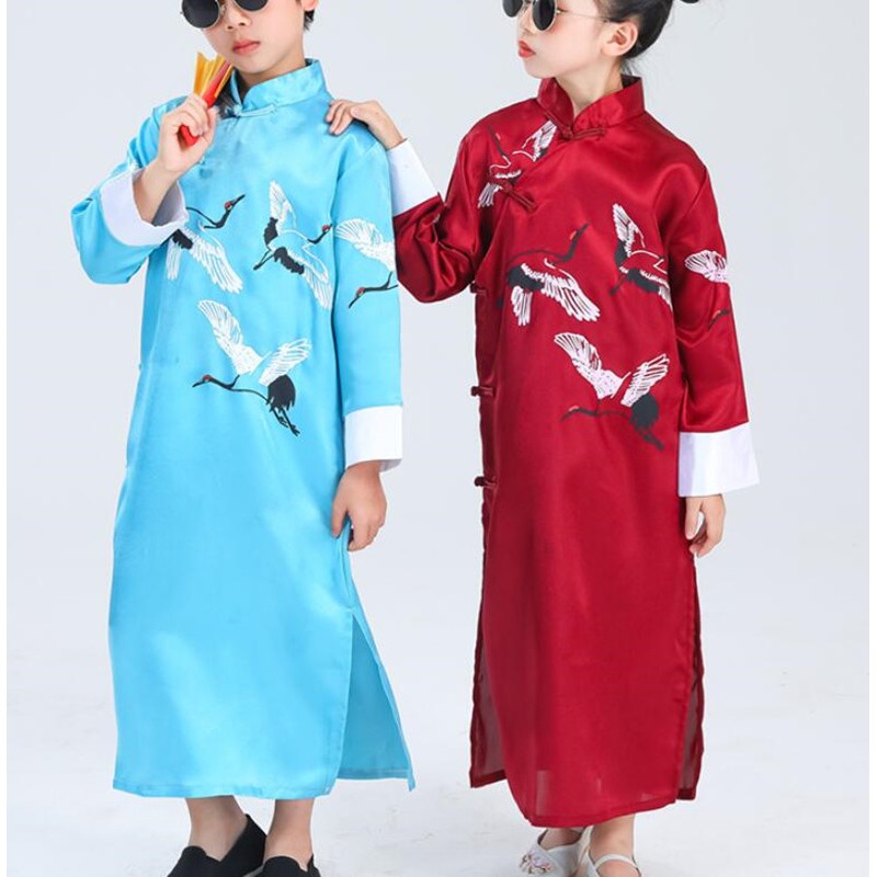 children boy girls comedy crosstalk coat clothing storyteller costume Fan dance boys and girls costumes of the Republic of China performance gown
