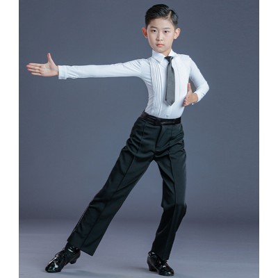 Children Boy White Color Latin dance Shirts BlacK Pants Kids Latin Performance Costume Competition Ballroom tops and Trousers Performance Outfits