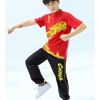 Children boys Chinese dragon kung fu clothing  martial arts performance uniforms children's quick-drying sports suit for practice martial arts clothes
