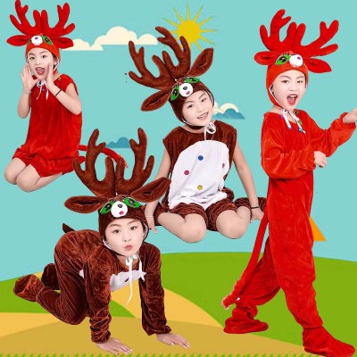 Children Boys girls drama film animal deer cosplay show costumes Kindergarten Christmas Halloween reindeer sika deer Fawn show clothes Game suits