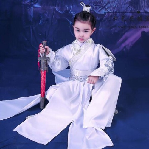Children Chinese ancient traditional outfits for boys girls Chinese school swordsmen warrior drama cosplay robes dresses