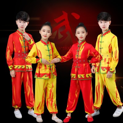 Children chinese dragon dance costumes wushu martial art drumming competition uniforms Wulong lion dance celebrates suit for boys girls Chinese gymnasium training clothes for kids