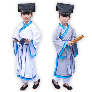 Children Chinese folk dance costumes ancient traditional hanfu dresses for girls boys three characters Confucius student cosplay clothes