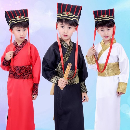 Children chinese folk dance costumes  boy's children ancient traditional hanfu warrior swordsmen stage performance cosplay kimono robes dress