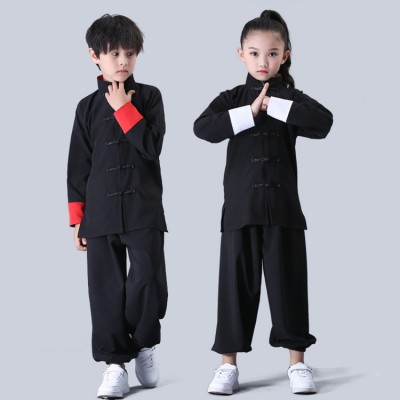 Children chinese folk dance costumes girls boys kungfu martial wushu taichi school competition stage performance tops and pants