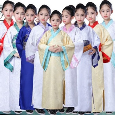 Children chinese folk dance dresses hanfu for girls children stage performance Confucius school student cosplay kimono robes dress