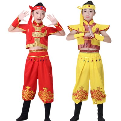 Children Chineses dragon waist drum suit Chinese folk dance wushu costumes kindergarten festive opening dance martial arts clothes
