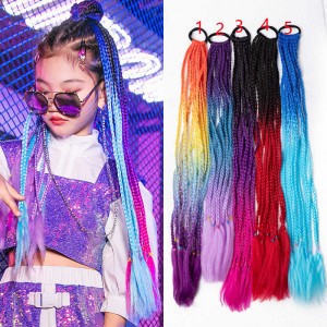 Children colorful color rapper singers jazz hiphop street dance brided hair wig hair accessories rubber band hair rope dirty braids girls  ponytail braid headdress