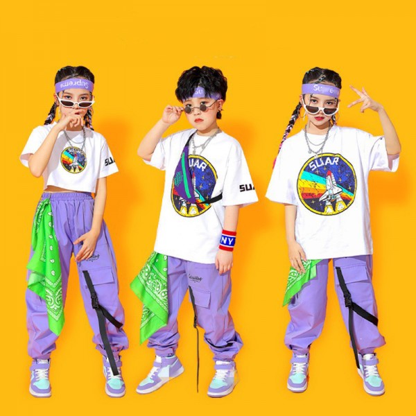 Girls kids rapper singer jazz dance costumes children's hip-hop