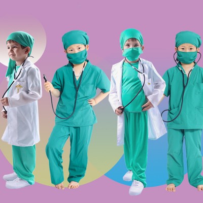 Children doctor nurse professional role playing costume for boy girls White coat performance costume Anti-epidemic performance cos suit surgical gown