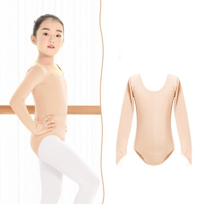 Children flesh color ballet bodysuits long sleeve invisible underwear girls one-piece Training Dress latin dance flesh tight body tops