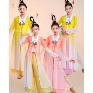 Children folk classical dance costumes fairy hanfu ancient traditional  yangge umbrella dance dresses Chinese performance clothes