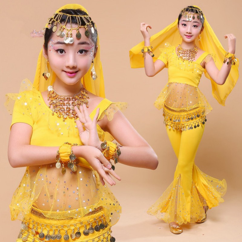 Children girls belly dance costumes modern dance stage performance belly dresses