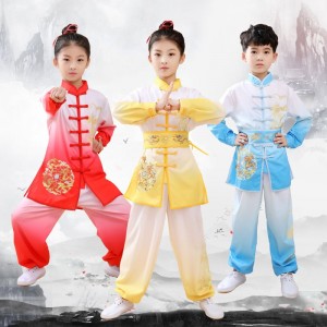 Children girls boys chinese kung fu wushu martial arts dragon performance clothing preschool taekwondo competition training unforms