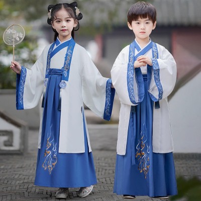 Children Girls Boys Hanfu Chinese School Uniform kids Boys Chinese Style Ancient folk Costumes Emperor prince Three Character Sutra Recitation Performance Costume