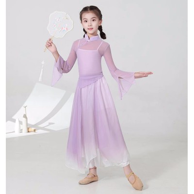 Children Girls chinese folk classical dance costumes fairy hanfu umbrella fan dance dresses Chinese dance body rhyme practice clothes stage performance uniforms