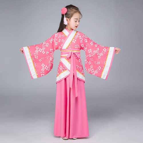 Children girls Chinese folk dance hanfu dresses ancient traditional fairy drama princess cosplay stage performance costumes robes