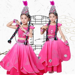 Children  girls Chinese folk ethnic dance costumes Xiaohe style Xinjiang dance ethnic dance Uyghur dance costumes for kids
