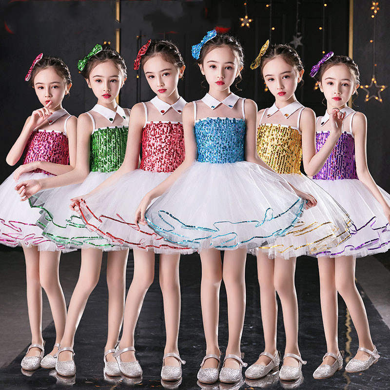 Children Girls Colorful Sequins Jazz Dance costumes Princess Dresses ballet tutu skirt kindergarten sequins performance clothing outfits for Baby