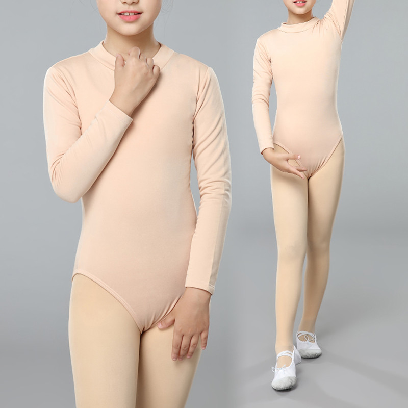 Children girls flesh color thermal invisible underwear for ballet latin  ballroom dance competition bottoming shirt Girls skin color tight ballet  latin