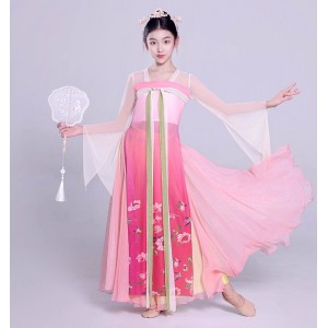 Children girls kids chinese folk classical dance costumes fairy hanfu princess dress flowing Han clothes ancient traditional performance costumes