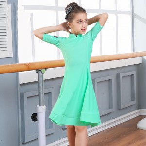 Children girls orange pink latin dance dress stage performance practice Latin dance skirt dancing costume children sleeve dress uniforms