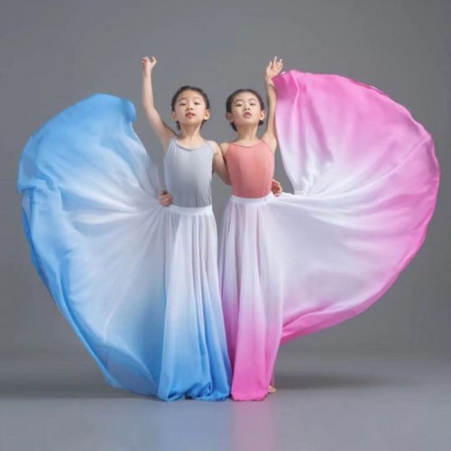 Children Girls pink blue Gradient flamenco dance skirts Xinjiang dance big swing skirt ethnic minority practice skirt Uyghur dance Clothes for Kids only skirt