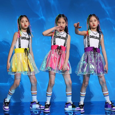 Children girls rapper singer hip hop street dance outfits jazz dance clothing model fashion girls cheer leading model show costumes for kids