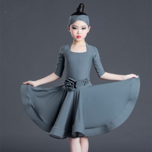 Children girls wine gray silver competition Latin Dance Clothing  kids latin dance Dresses Standard competition latin dance Clothing ballroom dance dresses