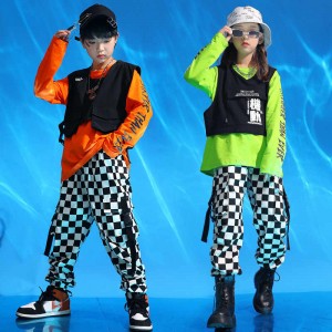 Children grid height sleeves with pupil boy street dance shows the fall clothing hip-hop clothing tide of the girls