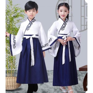 Children hanfu chinese folk dance costumes school boy girls competition stage performance princess kimono dresses