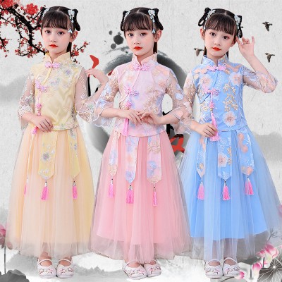 Children hanfu chinese traditional princess drama cosplay dress model show stage performance fairy dress