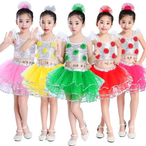 Children jazz dance costumes colored school competition modern dance singers chorus princess stage performance dresses