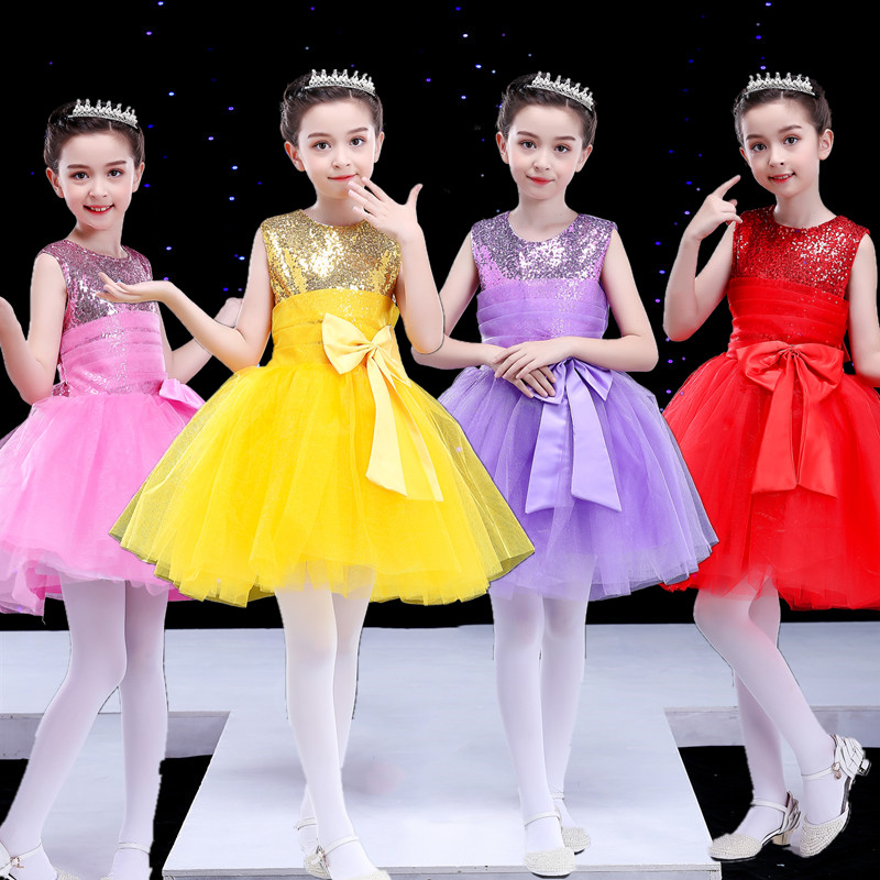 Children jazz princess ballet dresses modern dance girls kindergarten host singers choral host dresses