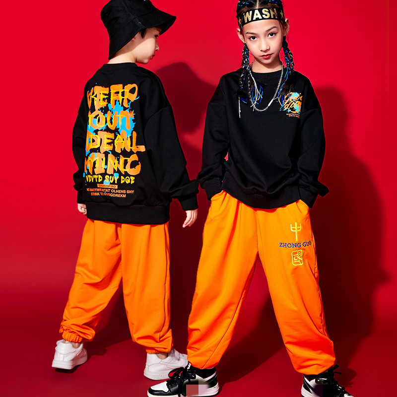 Children jazz rapper singers hip hop dance outfitsboys hip-hop clothing jazz dance suit girl loose handsome T-shirt 