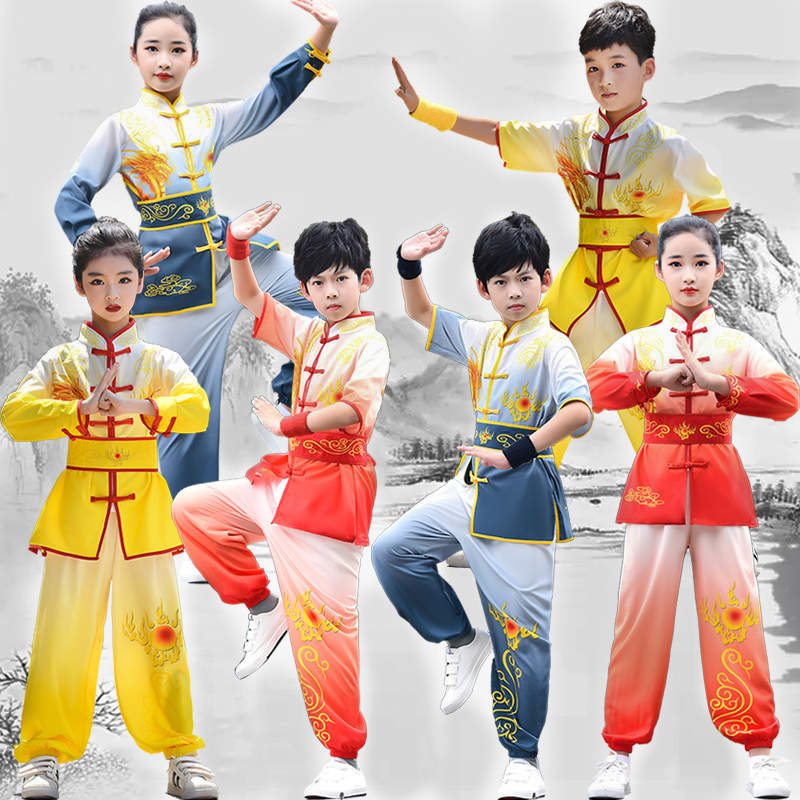Children Kids Chinese Dragon Kung Fu Uniforms Martial Arts Tai Chi Wushu Taekwondo competition training clothing Drum Lion Dance Suit for Boys Girls