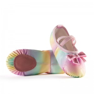 Children kids colorful ballet dance shoes soft bottom shoes gradient sequined bow pu girls with free cat claw ballet lats shoes for girls