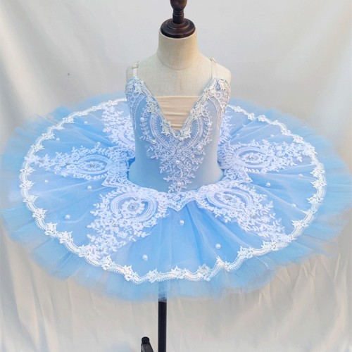 Children Light blue tutu skirts ballet dance dress girls professional sleeping beauty flat tutu ballerina dress little swan performance costumes