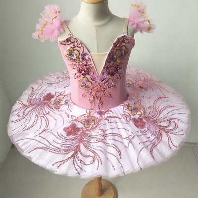Children light pink tutu skirts  professional ballerina ballet dresses pink little swan ballet dance costume for girl