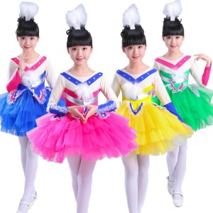 Children modern dance dress colorful singers drama stage performance cartoon birds cosplay costumes outfits
